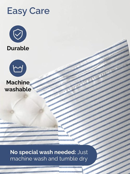 Extra Deep King Fitted Sheet - Hotel Luxury Single Fitted Sheet Only - Easily Fits 18 inch to 24 inch Mattress - Ultra Soft, Wrinkle Free with Extra Deep Pockets - Breathable & Comfy - Blue Stripes