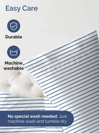 Extra Deep Twin Fitted Sheet - Hotel Luxury Single Fitted Sheet Only - Easily Fits 18 inch to 24 inch Mattress - Ultra Soft, Wrinkle Free with Extra Deep Pockets - Breathable & Comfy - Blue Stripes