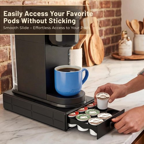 EVERIE Coffee Pod Organizer - Compact Drawer for 18 K-Cup Pods | Easy-Access Design for Small Spaces