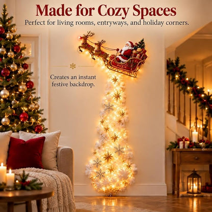 Christmas Magic Trail Wall Light with Santa Sleigh & Reindeer - Indoor Hanging Decor (Variation #D)