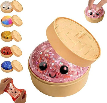 Dumpling Squishies | Giant Glitter Dumpling Box - Colorful Stress Relief Sensory Toy (Pink)