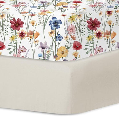 Little Grape Land Crib Sheets - Super Soft 2-Pack Fitted Sheets for Standard Crib & Toddler Mattress | Spring Flower & Beige