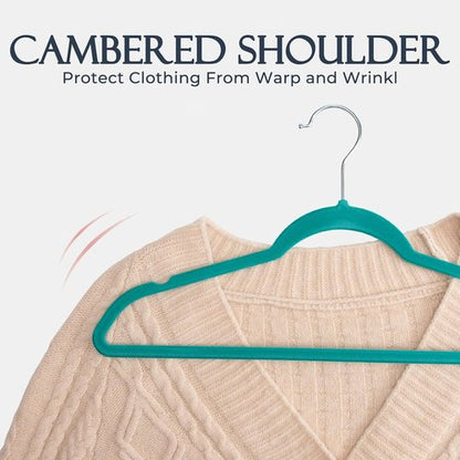HOUSE DAY Mint Green Velvet Hangers - 60 Pack Non-Slip Heavy Duty Suit Hangers | Space-Saving Design with 360° Rotating Hook