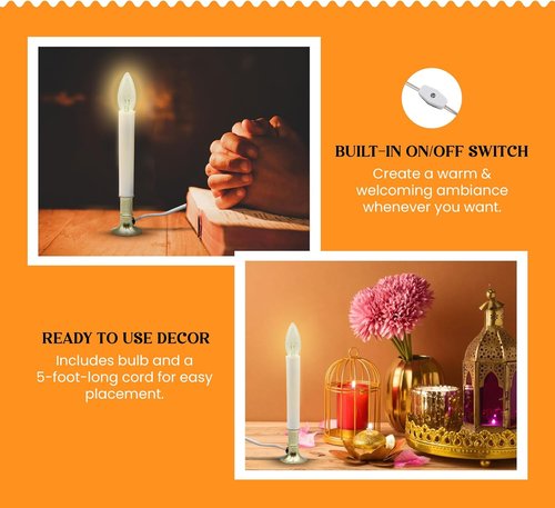 Creative Hobbies® Electric Window Candles - Pack of 6 with On/Off Switch & Brass Plated Base