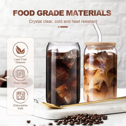 DWTS DANWEITESI Iced Coffee Cups - 16 oz Reusable Glass Tumblers with Lids & Straws | Perfect for Coffee & Juice