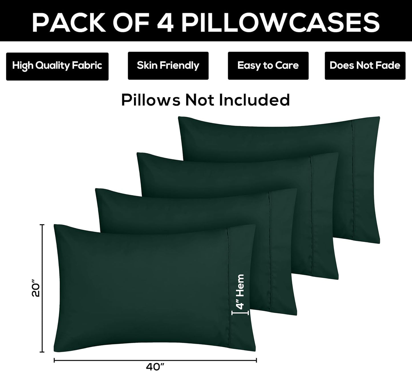 Utopia Bedding Queen Pillow Cases - 4 Pack Soft Brushed Microfiber | Fade Resistant 20 x 30 Inches (Emerald)