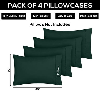 Utopia Bedding Standard Pillow Cases - 4 Pack - Envelope Closure - Soft Brushed Microfiber Fabric - Shrinkage and Fade Resistant Pillow Covers Standard Size 20 X 26 Inches (Standard, Emerald)