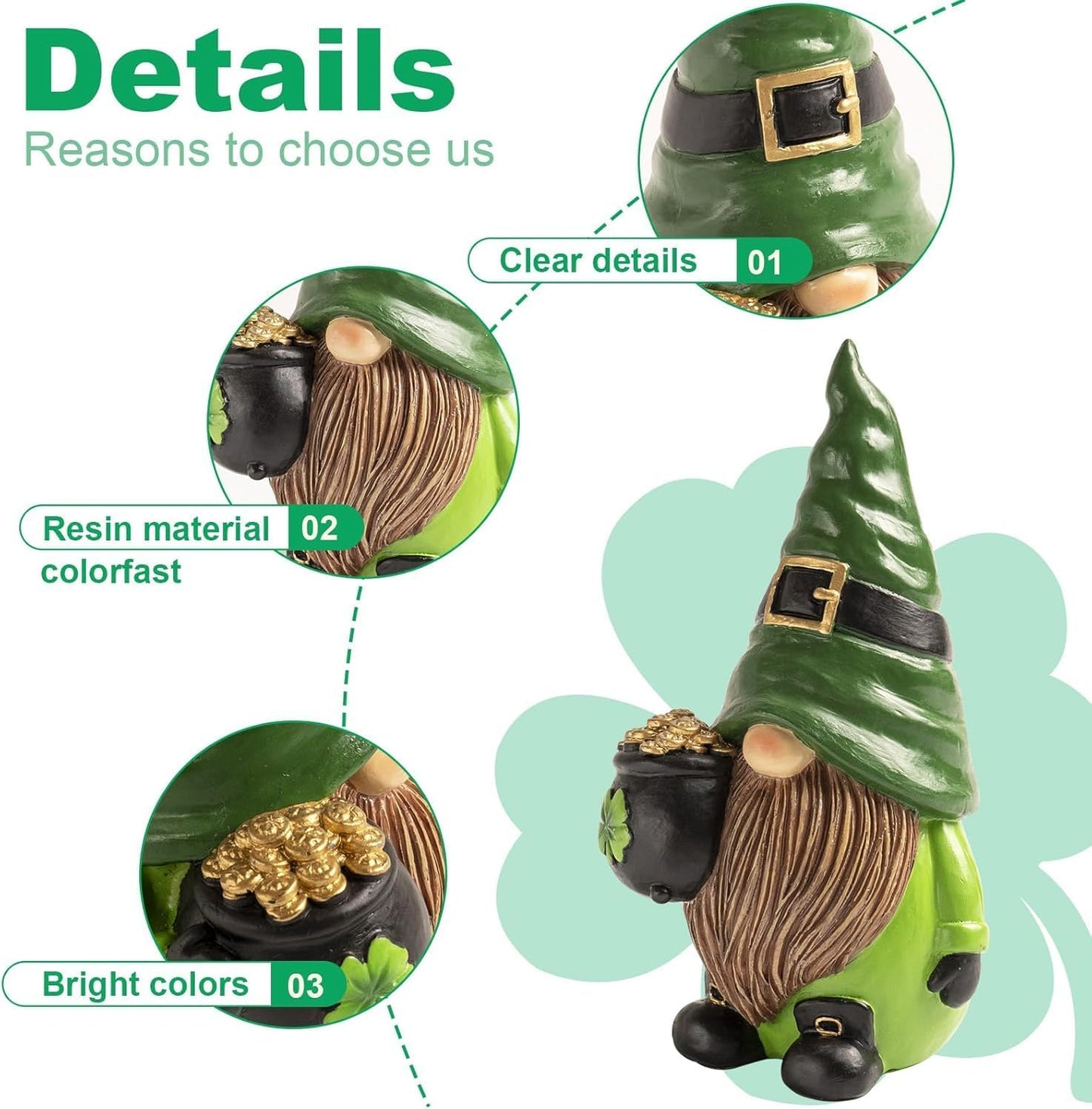 Skiennix St. Patrick's Day Gnomes - 5.1" Resin Leprechaun Figurines | Festive Indoor Tabletop Decor