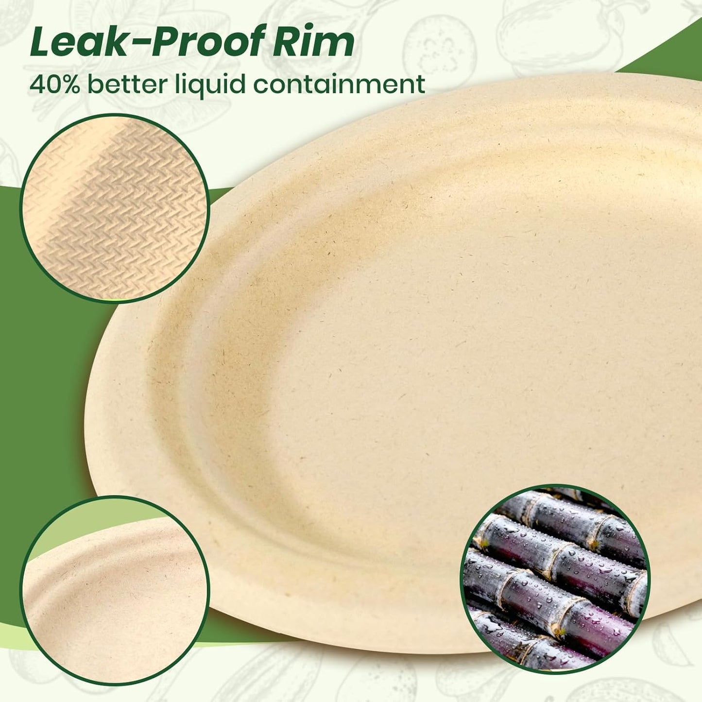 Skiennix Heavy Duty Disposable Paper Plates - Soak & Cut Proof Biodegradable Bagasse | 6 Inch, 50 Pack