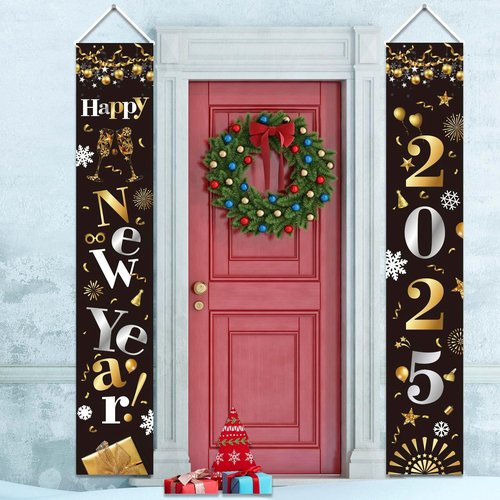GOER New Year Banner - 72 Inch x 13 Inch Hanging Decoration for 2025 Party | Black Design