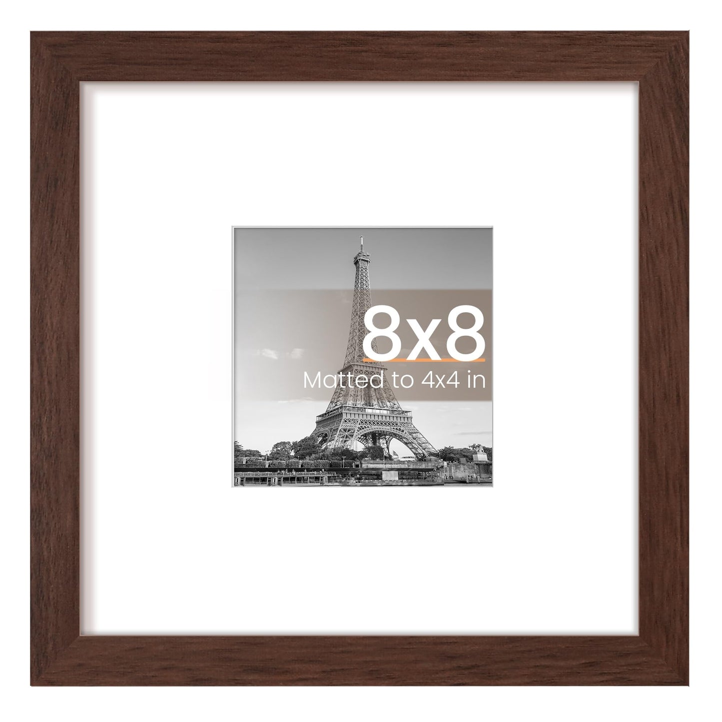 upsimples 8x8 Picture Frame, Display Pictures 4x4 with Mat or 8 x 8 Without, Wall Hanging Photo Frames, Brown, 1 Pack