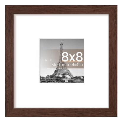 upsimples 8x8 Picture Frame, Display Pictures 4x4 with Mat or 8 x 8 Without, Wall Hanging Photo Frames, Brown, 1 Pack
