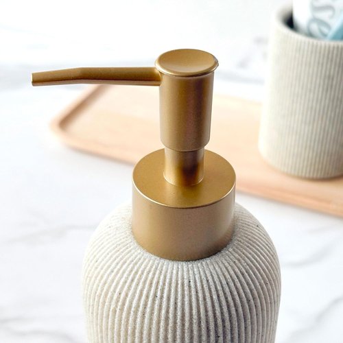 Lunestella Hand Soap Dispenser - Luxury Sand Beige Design with Matte Gold Pump | 7oz Rust-Proof Multiuse