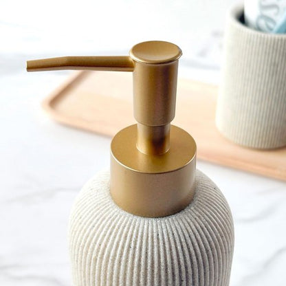 Lunestella Hand Soap Dispenser - Luxury Sand Beige Design with Matte Gold Pump | 7oz Rust-Proof Multiuse