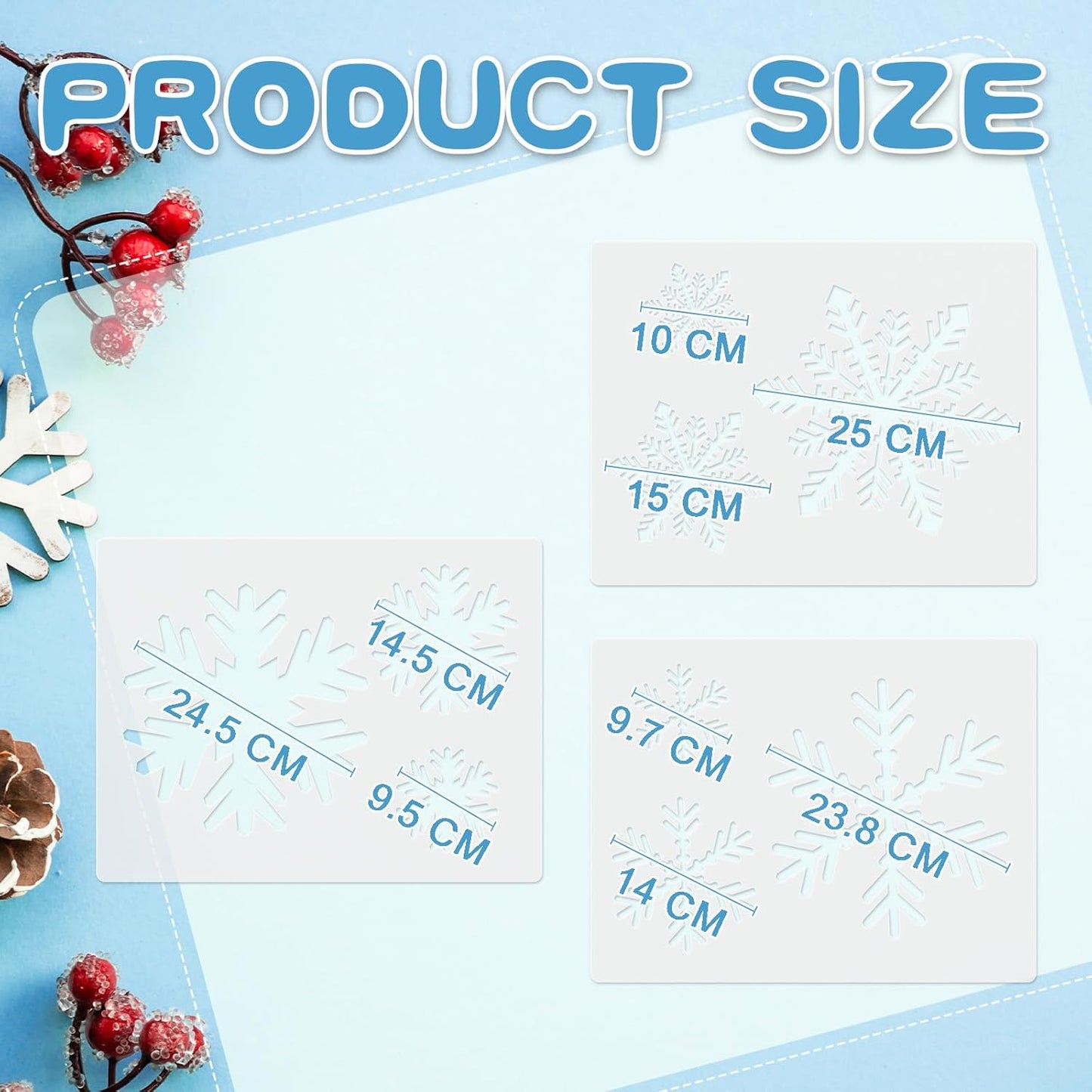 Weysat Winter Snowflake Stencils - 3 Pcs Reusable for Crafting on Glass, Wood, Fabric & More
