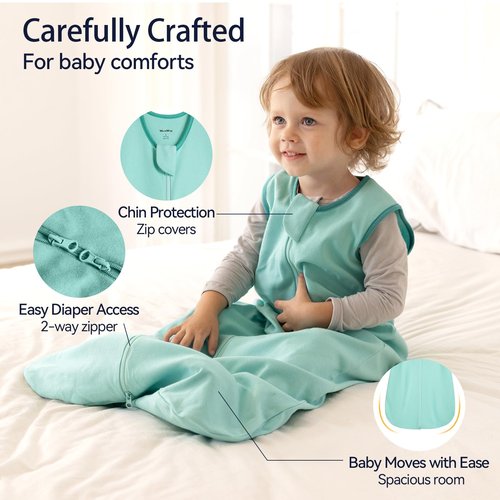 WarmWrap Baby Sleep Sack 18-24 Months 100% Cotton 0.5 Tog 2t Baby Wearable Blanket for Toddler, 3 Pack Breathable Soft Lightweight Sleep Sacks with 2-Way Zipper