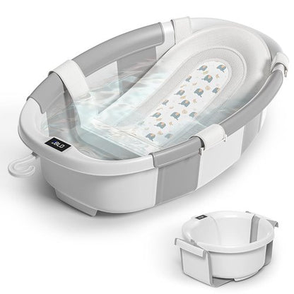 Himold Collapsible Baby Bathtub - Spacious Foldable Infant Bath Tub with Thermometer | Grey, 0-36 Months