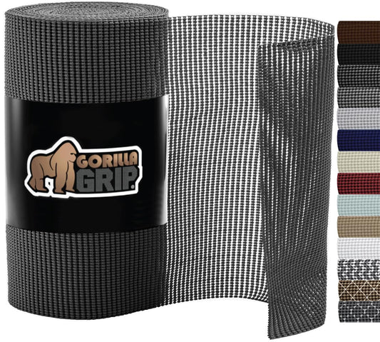 Gorilla Grip Drawer Shelf and Cabinet Liner, Thick Strong Grip, Non-Adhesive Liners Protect Kitchen Cabinets and Cupboard, Bathroom Drawers, Easy Install, Breathable Mat, 12" x10', Charcoal