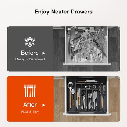 AMADA HOMEFURNISHING Expandable Silverware Drawer Organizer, Adjustable Utensil Tray For Kitchen Storage, BPA-Free Cutlery Holder for Spoons, Forks and Knives, Easy to Clean and Wash