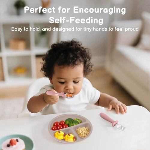 Eascrozn Toddler Silverware Set - 6 Pack Kids Spoons and Forks with Silicone Handles | BPA-Free, Dishwasher Safe