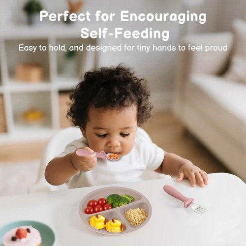 Eascrozn Toddler Spoons and Forks Set, 6 Pack Kids Silverware with Silicone Handle, BPA Free, 18/8 Stainless Steel Children Safe Toddler Utensils, Dishwasher Safe