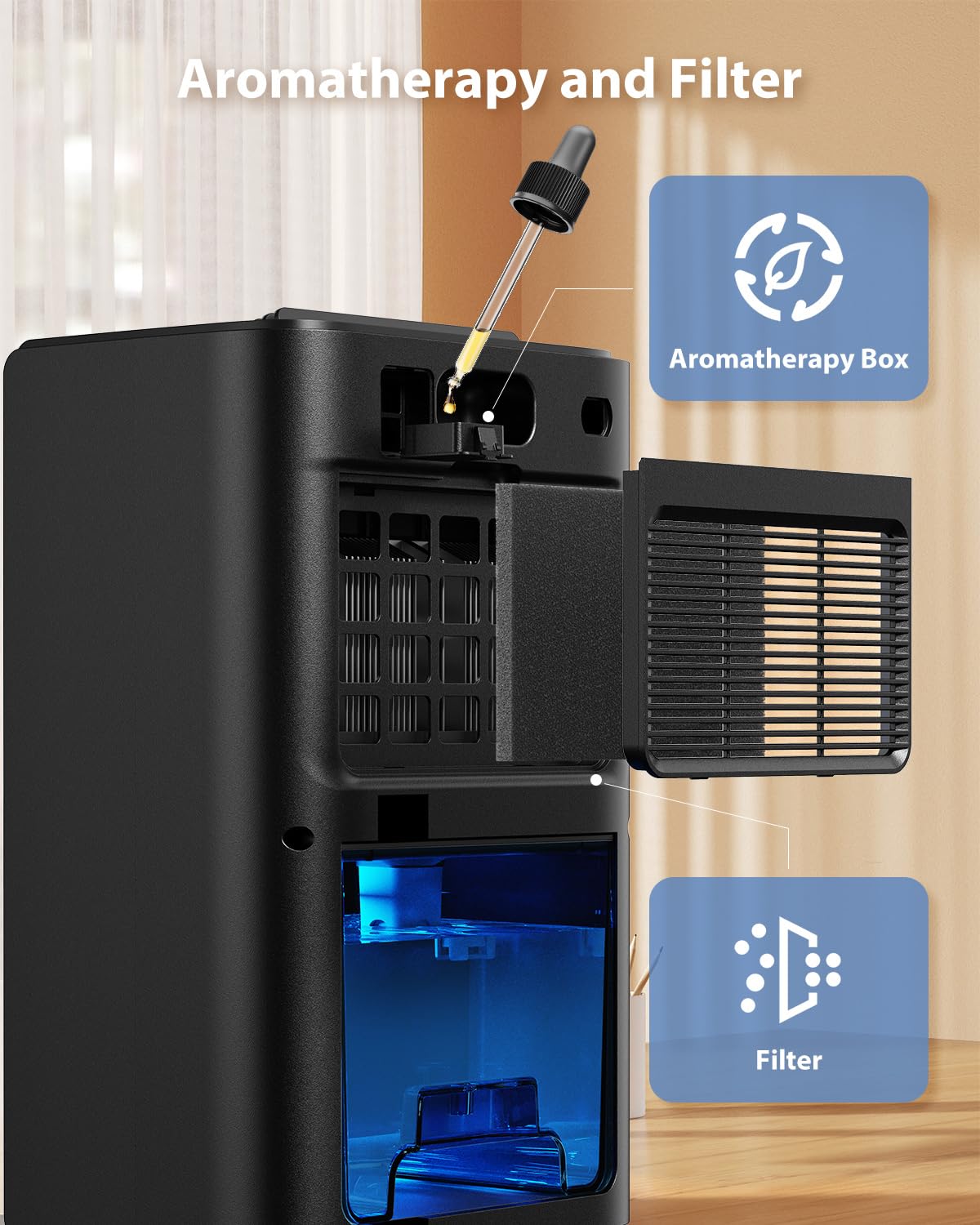 UBBO 95oz Dehumidifiers for Home, 1000 Sq.Ft Dehumidifier with Drain Hose - Auto Shut Off, Timer, Sleep Mode & Drain Hose - 7 Color Light for Bedroom, Bathroom, RV - Black