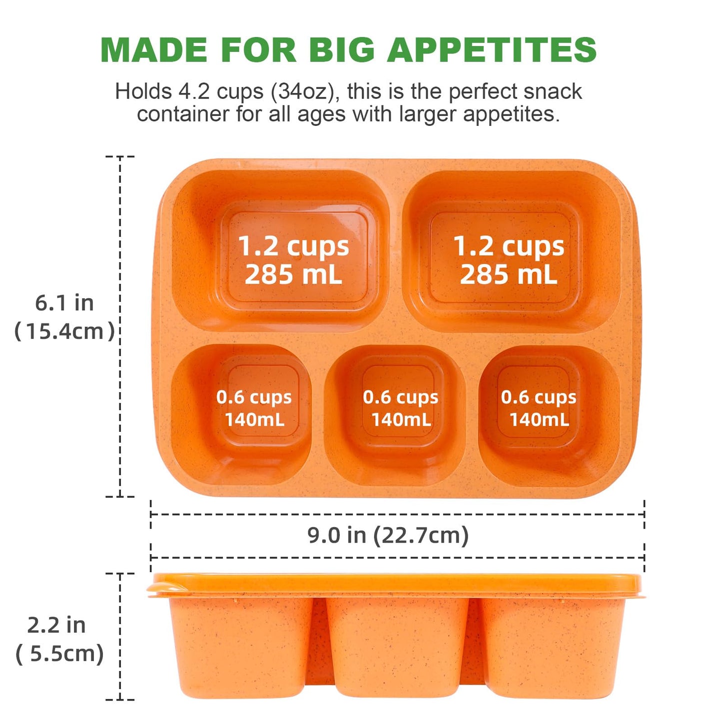 Caperci 4 Pack Bento Snack Box Containers for Adults & Kids - Reusable Adult Lunchable Containers with 5 Compartments for School, Work, and Travel, Wheat Straw, BPA-Free (Jewel Brights)