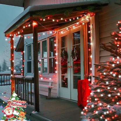 JMEXSUSS Globe String Lights - 100 LED Red and White Christmas Lights for Festive Decor