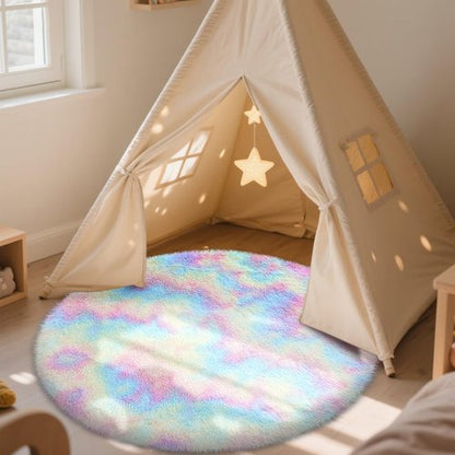 OLANLY Rainbow Round Rugs for Bedroom - Machine Washable, 4x4 Feet Circle Area Rugs for Living Room, Soft and Fluffy Shaggy Carpet for Teen Girls and Boys, Nursery Rooms, Dorms, Home Decor Aesthetic