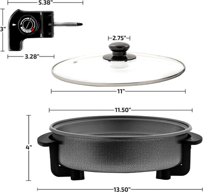 OVENTE Electric Skillet - 11.5-Inch Nonstick Frying Pan with Adjustable Temperature Control & Glass Lid