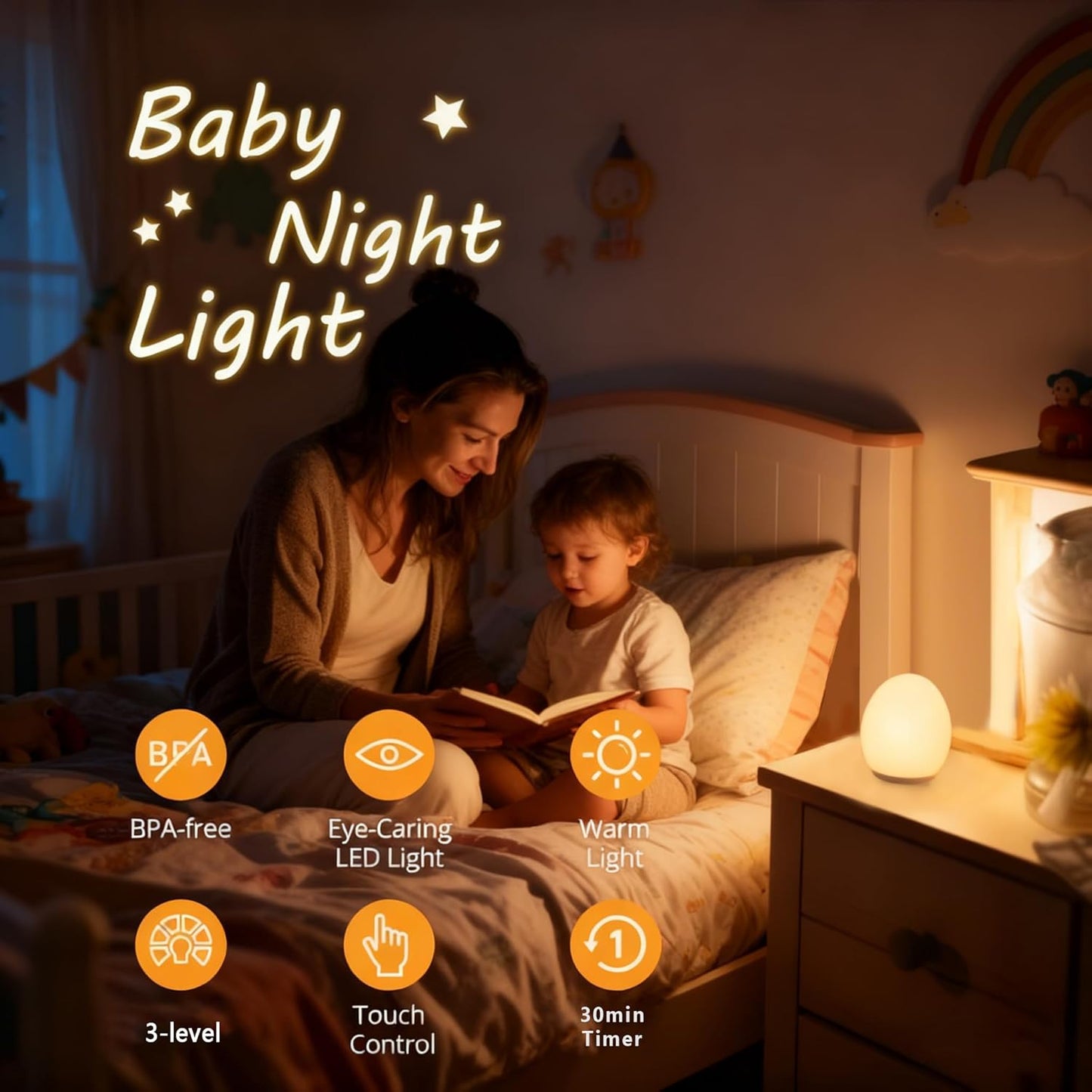 Skiennix Egg Night Light - 7 Color Changing Portable Lamp with 30-Minute Timer | Custom Hand-Painted Design for Kids' Nursery