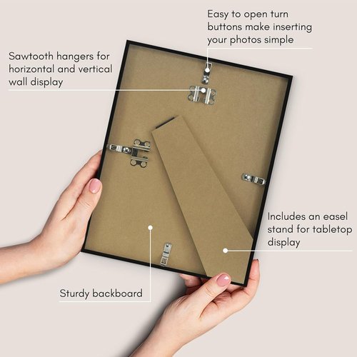 Americanflat 8.5x11 Picture Frame - Shatter-Resistant Glass, Set of 2 - Thin Border for Tabletop & Wall - Black