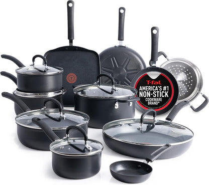 T-Fal Ultimate Nonstick Cookware Set - 17-Piece Hard Anodized Pots & Pans | Dishwasher Safe, Onyx Finish
