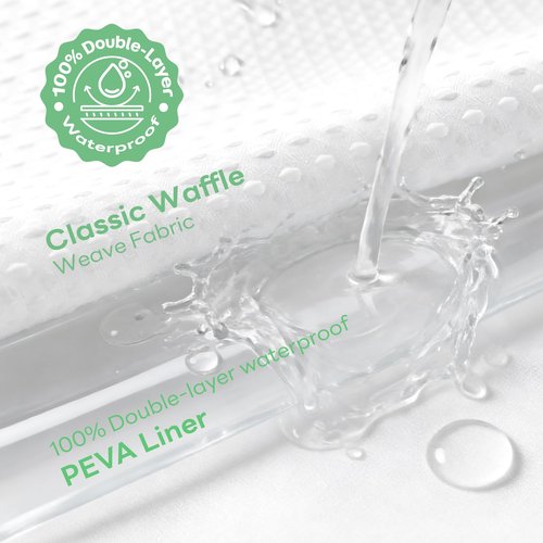 Dynamene Extra Wide Shower Curtain and Liner Set - 108 inch Wide Waffle Fabric, Waterproof Clear Liner, Heavy Duty Weighted Hotel Luxury Cloth Shower Curtains for Bathroom with 16 Hooks, 108x72, White
