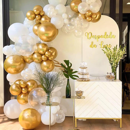 RUBFAC Metallic Gold Balloon Arch Kit - 149pcs Latex Balloons in 5-18 Inch Sizes for Parties & Events