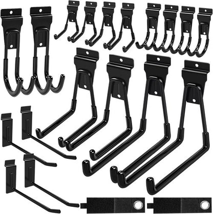 Klastit Slatwall Hooks - Durable Black 20-Pack for Organizing Garden Tools & Heavy-Duty Equipment