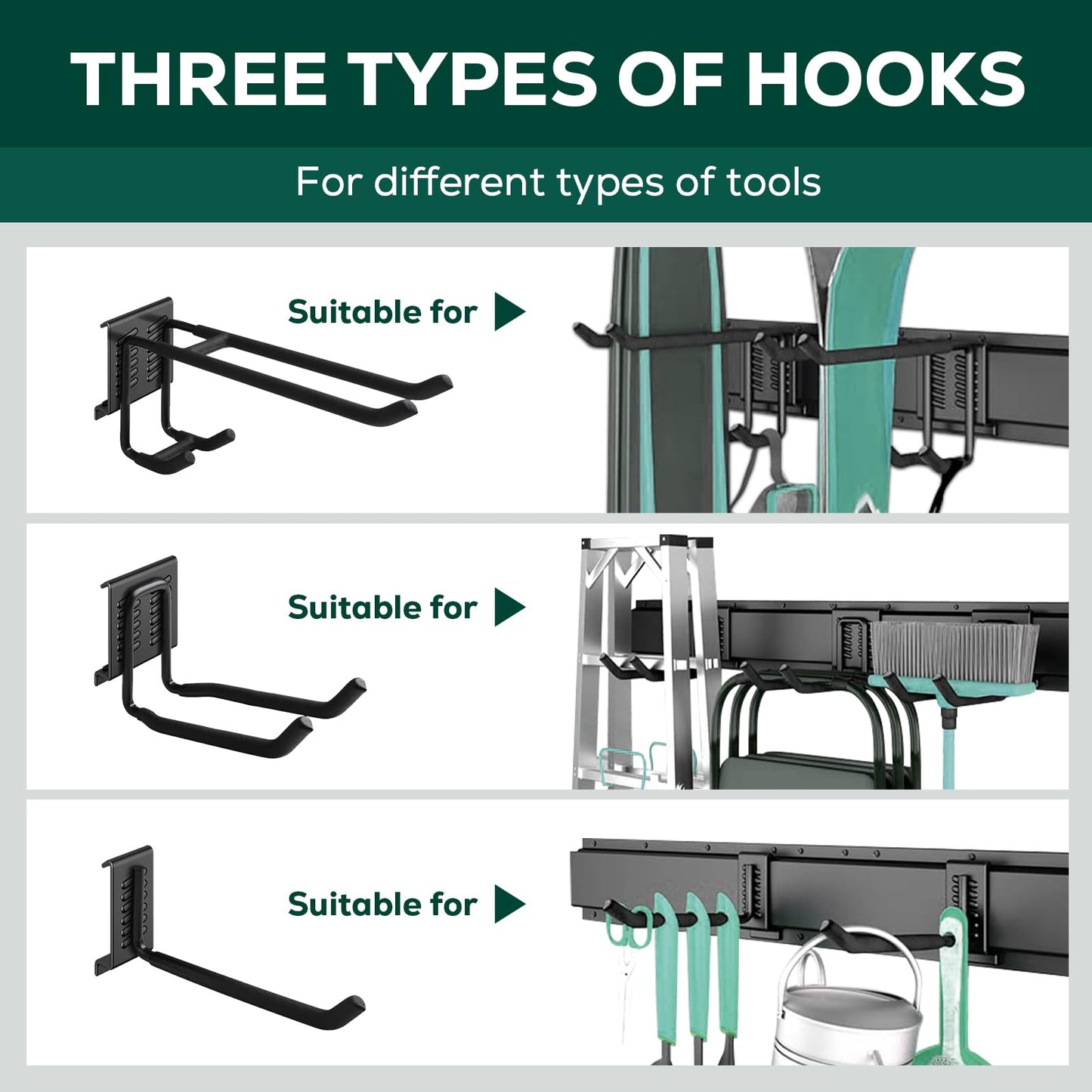 VICHTOP Garage Garden Tool Organizer Wall Mount,48 Inch Garage Organizer Wall Mounted Storage System with 7 Layer Hooks,Max 440lbs Adjustable Metal Hooks,Home Gift