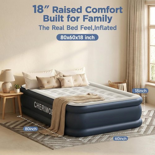 CHERIMOR Queen Air Mattress - Built-In Pump, 18" Elevated Height, 800 lbs Capacity, Fast Inflation