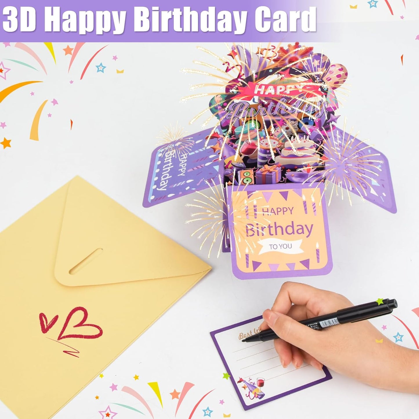 Surprise Pop Up Birthday Cards - Unique 3D Handmade Greeting Card for All Ages | Deep Purple