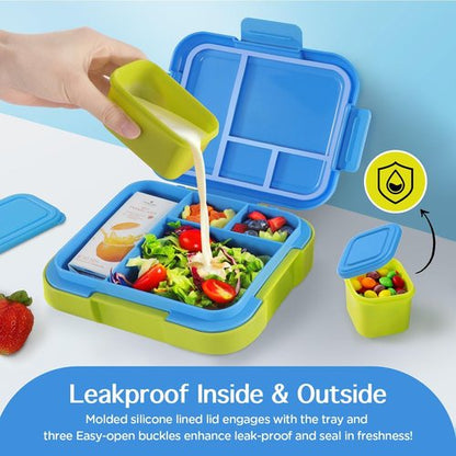 Caperci Bento Lunch Box for Kids - Large 4.8 Cups, Leak-Proof, Portable Handle | Blue/Juicy Pear