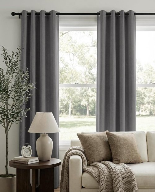 100% Blackout Shield Dark Grey Linen Blackout Curtains - Thermal Insulated Drapes for Bedroom & Living Room | 50" W x 84" L, 2 Panels