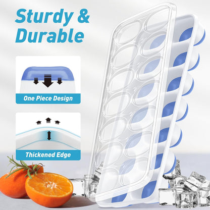 Skiennix Ice Cube Tray - Durable Stackable 4-Pack with Removable Lids for Easy Release | Perfect for Cocktails & Coffee