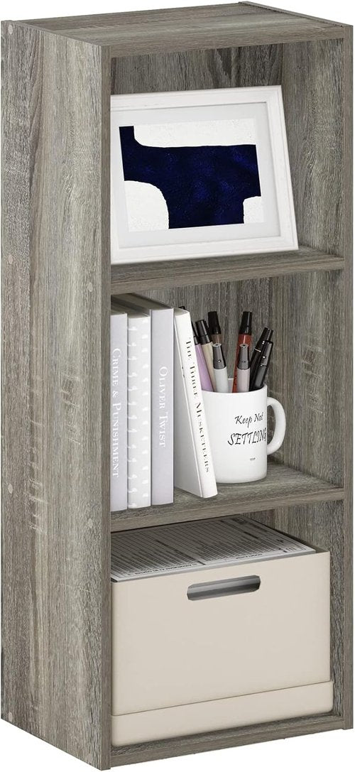 Furinno LUDER Bookshelf - 3-Cube Bookcase with Open Shelves | Easy Assembly, French Oak Finish, 9.3 x 12 x 31.5