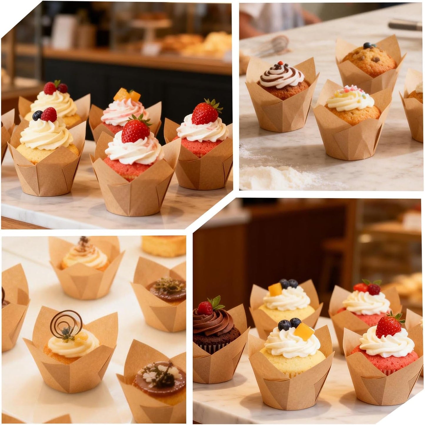 Regine Switzerland Tulip Cupcake Liners - Natural Brown Parchment Paper, 400 Count Disposable Baking Cups