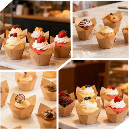 Regine Switzerland Tulip Cupcake Liners - Natural Brown Parchment Paper, 400 Count Disposable Baking Cups