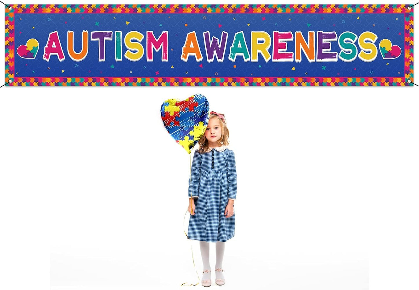Nepnuser Autism Awareness Fence Banner - Love Needs No Words | Large 1.6 x 8.2 ft Outdoor Sign