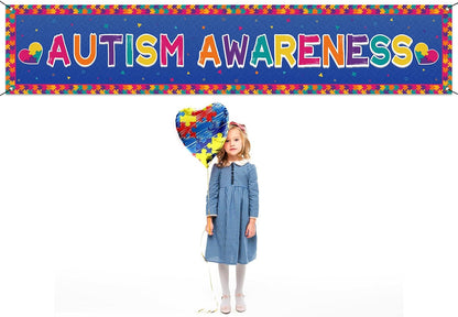 Nepnuser Autism Awareness Fence Banner - Love Needs No Words | Large 1.6 x 8.2 ft Outdoor Sign