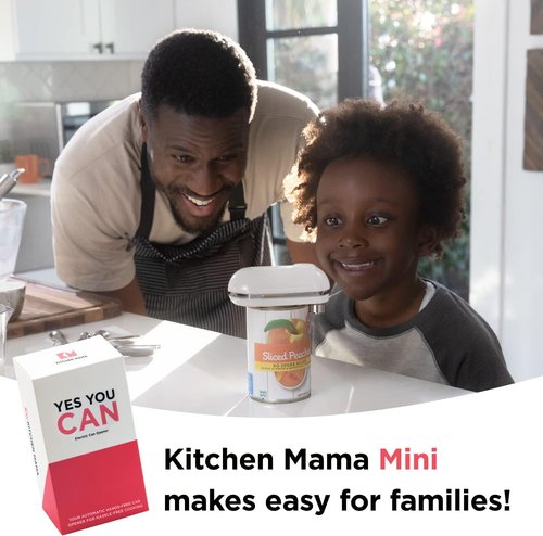 Kitchen Mama Mini Electric Can Opener - Smooth Edge, One-Press Operation, Portable & Safe for Seniors (White)
