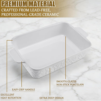 Regine Switzerland 9x13 Baking Pan - Durable Ceramic Casserole Dish with Handles | Oven Safe, 4.4QT, Soft White