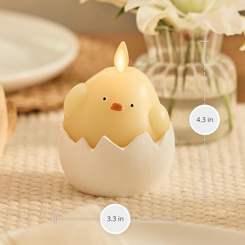 Yellow Hatching Easter Chick Flameless Candle by Luminara - 3.3 x 4.3 in, Real-Flame LED